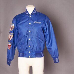 1980s Blue Nylon Patched Jacket Chain Stitched Michael